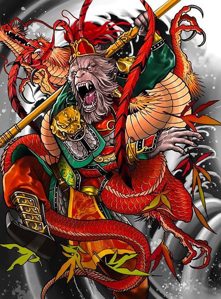 Great king monkey wearing Japanese red suit. . Color: Red. Tags: Best, Amazing, Great Tato 3d, Monkey Tattoos, Michael Turner, King Tattoos, Samurai Tattoo, Japan Tattoo, Red Sonja, King Art, Samurai Art