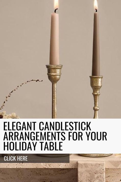 Discover stunning Thanksgiving tablescape ideas featuring must-have holiday table candlesticks to create a warm and inviting atmosphere. These stylish accents will seamlessly transition into your Christmas home decor, making them a versatile addition to your dining room decor ideas. Dining Table Decor Candles, Candlestick Arrangements, Silver Chargers, Holiday Table Centerpieces, Candle Table Decorations, Thanksgiving Tablescape, Tablescape Ideas, Faux Snow, Thanksgiving Tablescapes