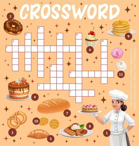 Sweets, desserts and bakery crossword worksheet Custard Desserts, Cooking Classes For Kids, Refreshing Desserts, Fruity Desserts, Dessert Dips, Sweets Desserts, Brand Identity Design, Vector Pattern, Custard