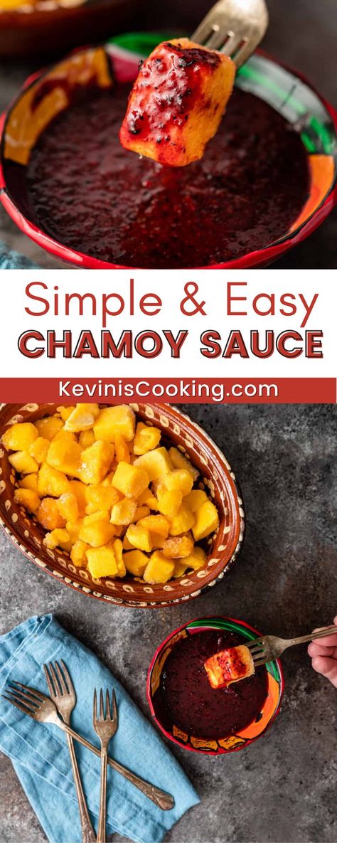 Simple & Easy Chamoy Sauce is a great way to add some new flavor to your favorite recipes. A perfect mix of sweet and spicy, you will love what this chamoy sauce recipe can do for fruit, drinks, main dishes, side dishes, and even your desserts! Traditionally served over chicharrones or as a dip for chips and fruit, this Mexican sauce works as a topping on meats or fish and with many other foods. Strawberry Chamoy Recipe, Tamarindo Chamoy Recipe, Easy Chamoy Recipe, Chamoy Strawberries Recipe, Mexican Canning Recipes, Chamoy Paste Recipe, Homemade Chamoy Sauce, How To Make Chamoy, Mexican Fruit Cups Chamoy