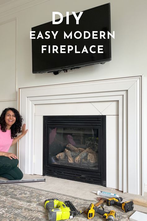 How To Build A Fireplace Surround Diy, Minimalist Gas Fireplace, Recessed Gas Fireplace, Fireplace Insert Ideas Gas, Electric Fireplace Brick Surround, Upgrade Fireplace Surround, Diy Modern Fireplace Mantle, Picture Frame Fireplace Surround, Diy Marble Fireplace Surround