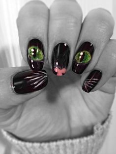 Cat Nail Art on Pinterest | Cat Nails, Nails and Manicures Cat Nail Designs, Black Halloween Nails, Cat Nail Art, Unghie Nail Art, Cat Nail, Animal Nail Art, Her Nails, Animal Nails, Cat Nails