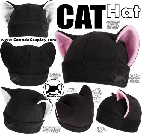 Cat Ear Beanie Sewing Pattern, Cat Ear Hat Sewing Pattern, Cat Hat Sewing Pattern, Cat Hat Tutorial, Sewing Hats, Fox Hat, Sewing Stuffed Animals, Cosplay Diy, Plush Pattern