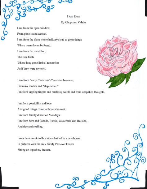 I am from poem - Cheyenne Valstar Where Im From Poem Examples, I Am From Poem Template, I Am From Poem Examples, 20 Line Poems, I Am Poem Examples, I Am From Poem, Where Im From Poem, Poem Examples, I Am Poem