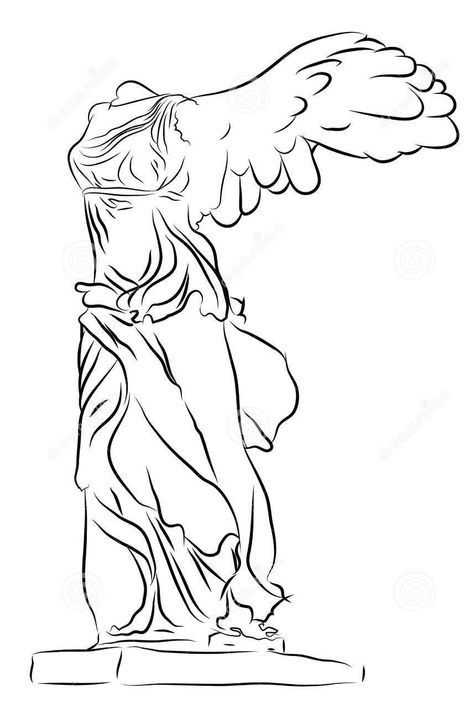 Nike of Samothrace Victory Tattoo, Maching Tattoos, Winged Victory Of Samothrace, Winged Victory, Sketch Tattoo Design, Greek Tattoos, Tattoo Project, Line Art Drawings, Tattoo Sketches