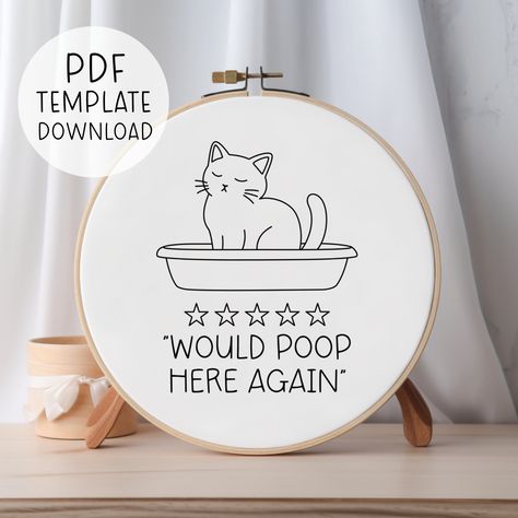 Cat Toilet Embroidery Pattern, Cute Bathroom Hand Embroidery, Cat Litter Embroidery, Funny Toilet Embroidery Cat Pun Embroidery Cat Embroidery Pattern Free, Toilet Embroidery, Pun Embroidery, Bathroom Embroidery, Funny Hand Embroidery, Funny Embroidery Patterns, Cat Pun, Punch Needling, Cute Bathroom