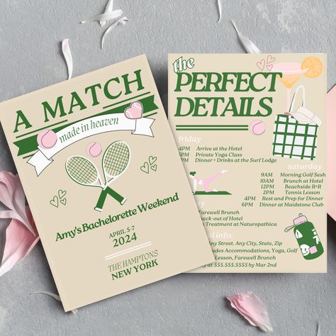 Country Club Fashion, Country Club Theme, Match Made In Heaven Bachelorette, Hens Party Invitations, Bachelorette Invitation, Bachelorette Invitations, Itinerary Template, Match Made In Heaven, Bachelorette Weekend