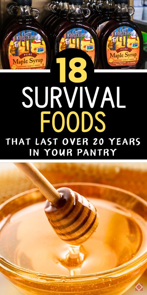 Discover 18 survival pantry foods that have an impressive 20+ year shelf life, from dehydrated fruits to canned meats. These long-term food storage staples ensure your emergency food supply is ready for anything. Whether you're a seasoned prepper or just getting started, these foods are essential for a well-stocked prepper pantry. Save this pin to learn which items will keep you prepared for years to come! Prepper Pantry Organization, Prepping Food Survival, Prepper Food Storage, Emergency Pantry, Survival Pantry, Preppers Food Storage, Best Emergency Food, Prepper Items, Emergency Rations