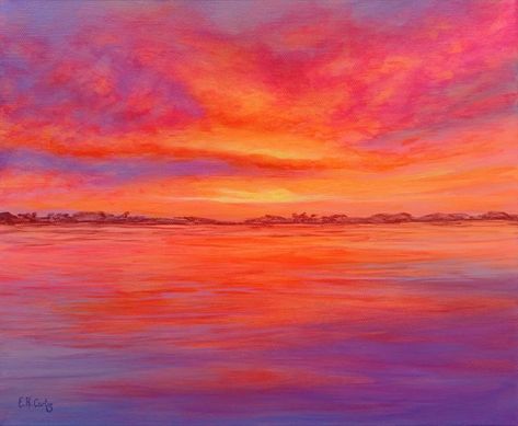 Acrylic Sunset Painting, Sunset Painting On Canvas, Abstract Sunset Painting, Acrylic Sunset, Master Watercolor, Bright Wall Art, Abstract Sunset, Orange Painting, Bright Walls