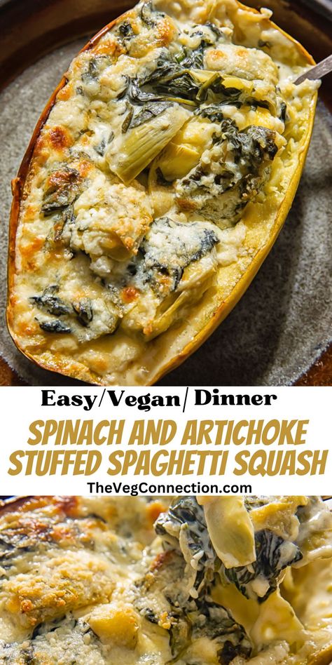 Easy Low Cal Vegan Recipes, Low Fat Italian Recipes, Spaghetti Squash Thanksgiving, Thanksgiving Spaghetti Squash, Spag Squash Recipes, Nsng Dinner Recipes, No Dairy Meals, Veggie Heavy Dinner, Spaghetti Squash Stuffed