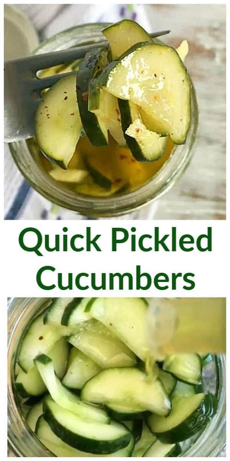 Quick Pickled Cucumbers are super easy to make and exactly what their name implies: a delicious pickle in less than an hour. It takes almost as long to write the title, as it does to put them together. #pickles #cucumbers #ginger #garnishes #condiments How To Pickle Cucumbers Easy, Quick Cucumber Pickles, Instant Pickles Recipe, Cucumber Preserving, How To Make Pickles From Cucumbers, Cucumber Canning Recipes, Pickle Cucumber Recipes, How To Pickle Cucumbers, Pickled Cucumbers Recipe