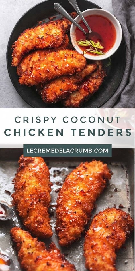 Crispy Coconut Chicken, Coconut Chicken Tenders, Coconut Chicken, Health Dinner Recipes, Chicken Dishes Recipes, Idee Pasto Sano, Juicy Chicken, Poultry Recipes, Chicken Tenders