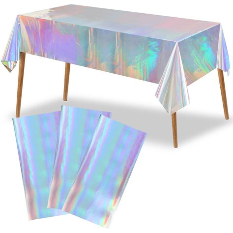 PRICES MAY VARY. Sufficient Quantity: you will receive 3 packs of shiny iridescence plastic tablecloth for iridescence parties, which is sufficient to meet your various demands of using.Creating a beautifully coordinated theme for holiday party, theme nights and school dances Shimmery design: The laser sparkle plastic table cover features a shiny holographic design; and it shows different color effects under different light, The creative design will effortlessly complement your party theme;hang Irredescent Tablecloth, Holographic Decorations Parties, Holographic Party Decor, Holographic Birthday Party Ideas, Holographic Bachelorette Party, Disco Themed Birthday Party Decoration, Sparkle Birthday Party Theme, Iridescent Tablecloth, Sparkle Party Theme