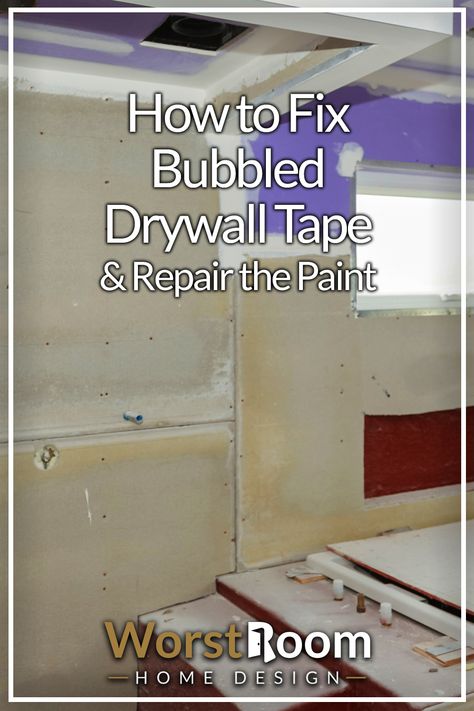 How to Fix Bubbled Drywall Tape & Repair the Paint How To Fix Bad Drywall Taping, How To Repair Drywall Tape On Ceiling, How To Spackle Walls Drywall, Fix Cracks In Wall, How To Fix Drywall Tape Peeling, How To Mud And Tape Drywall, Drywall Tape Repair, Drywall Hacks, Drywall Repair Ceiling