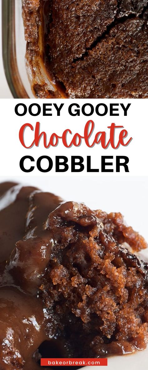 Chocolate Cobbler is an amazingly delicious dessert you can whip up quickly and easily! Everything goes in one pan, and the cake makes its own sauce as it bakes! Chocolate Cobbler is a simple recipe to make with big results. As it bakes, it forms a cake-like topping and a gooey chocolate sauce on the bottom. This is so easy and so delicious! Chocolate Cobbler Recipe, Western Desserts, Chocolate Cobbler, Pakistani Recipes, Easy Chocolate Desserts, Cobbler Recipe, Dessert Pizza, Healthy Ingredients, International Food