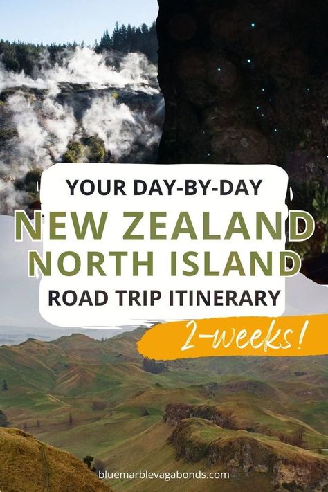 Looking for the perfect 2-week road trip itinerary on New Zealand's North Island? This day-by-day has you covered! Visit the stunning landscapes of Rotorua, the vibrant city of Auckland, magical Hobbiton, and more. Discover hidden gems, top things to do, and the best places to stay in North Island. Ideal for anyone visiting New Zealand and wanting a mix of adventure, culture, and natural beauty. Road Trip New Zealand, New Zealand North Island, Van Travel, New Zealand Itinerary, North Island New Zealand, Visit New Zealand, Waiheke Island, Road Trip Routes, New Zealand North