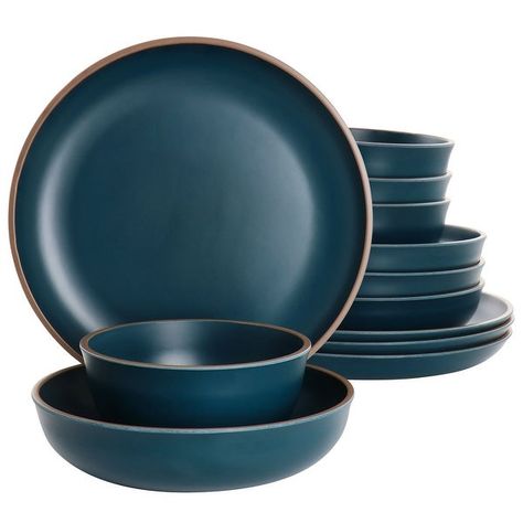 Gibson Home Rockabye 12 Piece Melamine Dinnerware Set in Dark Teal - Bed Bath & Beyond - 37067080 Teal Bed, Teal Bedding, Melamine Dinnerware Sets, Melamine Dinnerware, Dark Teal, Dinnerware Set, Rats, Gibson, Lake House