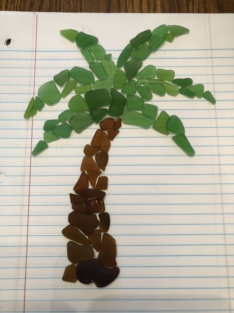 Palm Tree Sea Glass Art, Sea Glass Palm Tree, Sea Glass Diy, Sea Glass Artwork, Glass Art Diy, Seashell Art Diy, Sea Glass Art Diy, Glass Art Ideas, Beach Room Decor