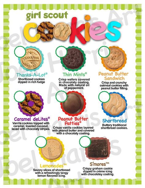 Girl Scout Cookies Flavors List Abc Cookies, Selling Girl Scout Cookies, Butter Shortbread Cookies, Oatmeal Crisp, Gs Cookies, Girl Scout Cookies Booth, Cookie Crisp, Peanut Butter Filling, Girl Scout Cookies