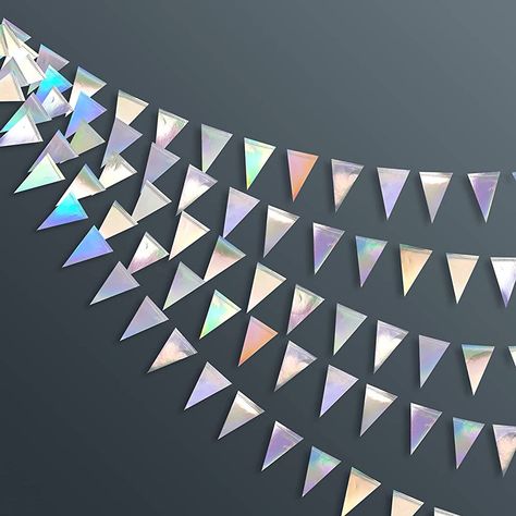 40 Ft Iridescent Triangle Banner Flag Double Sided Metallic Holographic Paper Pennant Bunting Garland for Birthday Anniversary Engagement Wedding Bridal Baby Shower Graduation Hen Party Decorations : Amazon.co.uk: Toys & Games Adult Birthday Decorations, Iridescent Party, Hen Party Decorations, Silver Garland, Rainbow Party Decorations, Holographic Paper, Triangle Banner, Paper Party Decorations, Gold Party Decorations