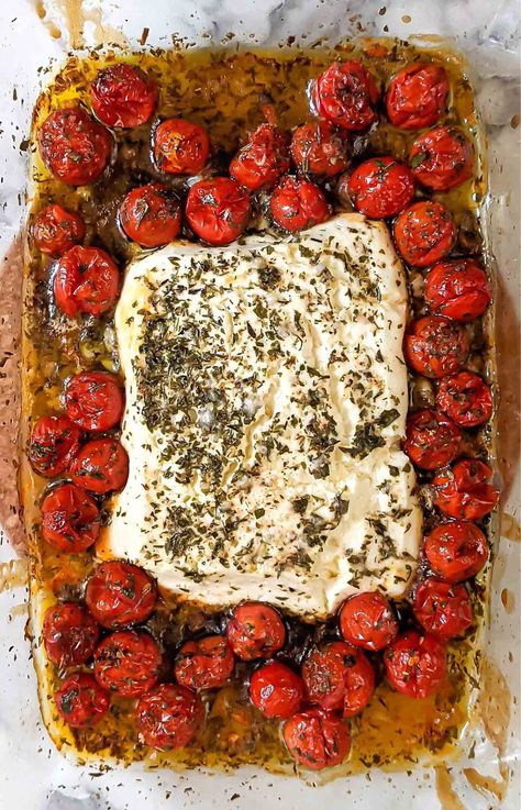 Feta Tomatoes Olive Oil, Baked Feta And Tomato Dip, Feta And Cherry Tomatoe Bake, Cherry Tomato And Feta Recipes, Feta Baked With Tomato And Oregano, One Pan Tomato Feta Pasta, Backed Feta With Tomatoes, Feta Cheese Tomato Bake, Feta Cheese And Cherry Tomatoes