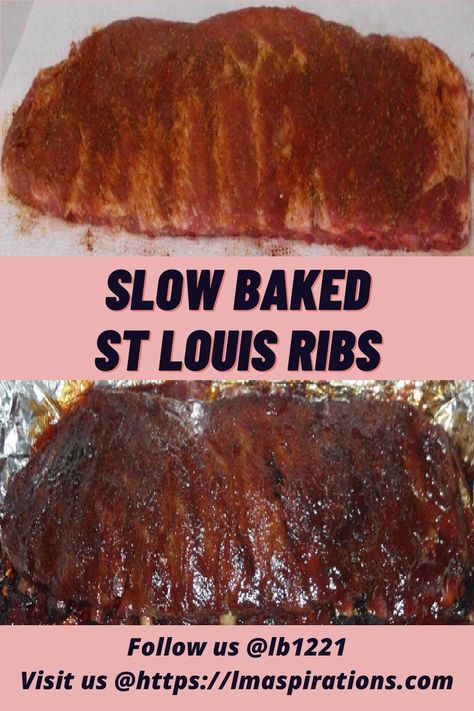 For tender, juicy, fall off the bone St Louis Style ribs? Try this easy oven cooked spareribs recipe @ https://lmaspirations.com/slow-baked-st-louis-ribs Slow Roast Ribs In The Oven, Tender Spare Ribs In Oven, Slow Cooked Oven Pork Ribs, Oven Cooked Ribs Slow, Slow Roasted St Louis Ribs In Oven, Pork St Louis Ribs Oven Baked, Slow Cooker St Louis Style Ribs, Baked St Louis Style Ribs, Slow Roasted Ribs In Oven