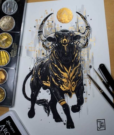 Jonna Hyttinen, Bull Art Drawing, Taurus Bull Tattoos, Taurus Art, Bull Art, Bull Tattoos, Tattoo Art Drawings, Mythical Creatures Art, 판타지 아트