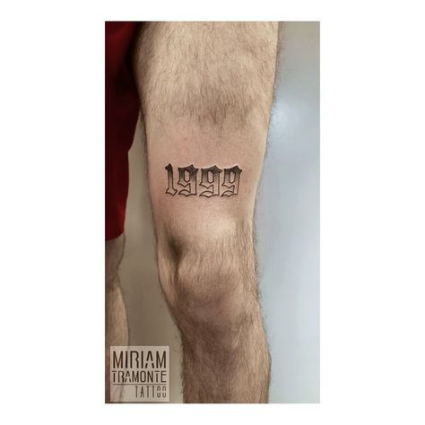 1997 Knee Tattoo, 1999 Tattoo Ideas Men, 1999 Tattoo Font, 1999 Font, Fine Line Tattoo For Men, 1999 Tattoo Design, 1999 Tattoo Ideas, 2001 Tattoo, 1999 Tattoo