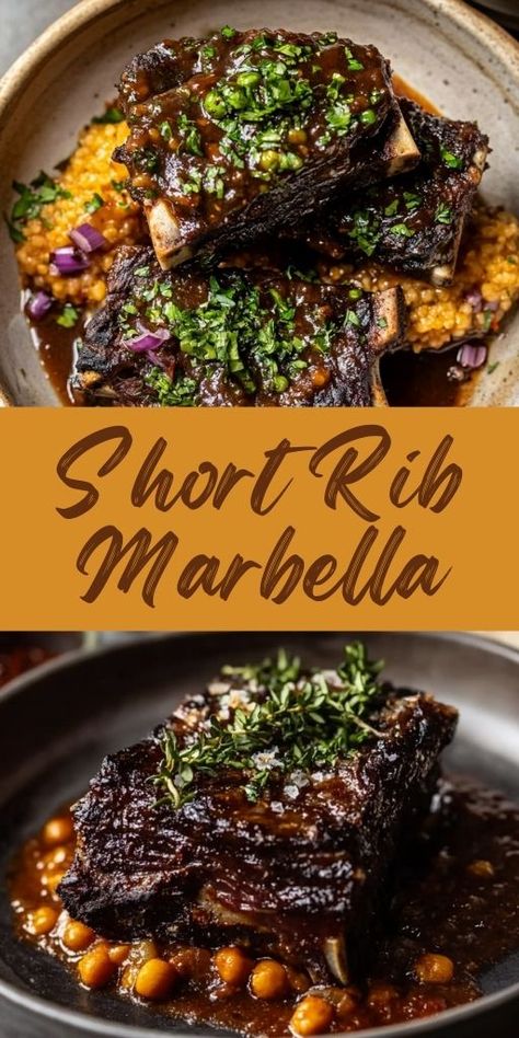 Take your dinner to the next level with this Decadent Short Rib Marbella Recipe! 🍷 Perfect for special occasions or cozy nights in, this dish features tender braised short ribs cooked with olives, prunes, and a rich wine sauce. It’s a modern twist on a classic that will wow your guests. Ready to impress? Save this recipe now and enjoy! #ShortRibs #DinnerIdeas #FoodieFaves #ComfortFood #RecipeInspo #DinnerGoals #EasyGourmet Slow Cook Short Ribs, Prune Recipes, Dinner Party Dishes, Flavorful Dinner, Gourmet Dinner, Short Rib, Slow Cooked Beef, Braised Short Ribs, Slow Cooked Meals