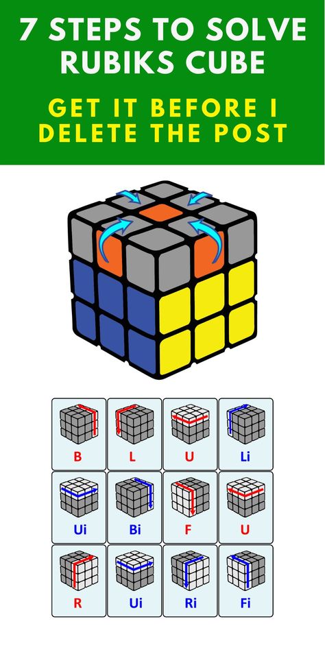 The Secret to Solve Rubiks Cube in 7 Steps, easy step by step guideline to solve rubiks cube. It is your ultimate beginner guideline to solve rubiks cube and super easy. Just follow the 7 steps and you will be able to solve rubiks cube, you are going to love rubiks cube solution #rubikscube #rubikscubesolver #solverubikscube #rubikscubesolution #easyrubikscube #cubesolver #easyrubikscube #stepbysteprubikscube #secrettosolverubikscube #rubikscubealgorithm #secretrubikscube Rubics Cube Pattern, Rubix Cube Algorithm, How To Solve A Rubix Cube Step By Step, How To Solve Rubics Cube, How To Fix A Rubix Cube, Solve Rubics Cube, Solving A Rubix Cube Step By Step, Rubix Cube Patterns, How To Solve Rubix Cube Easy