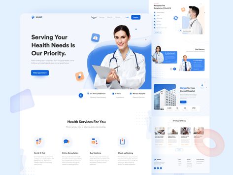 Waraso - Health Service Landing Page by Ramadhani BSN for Pickolabs on Dribbble Service Landing Page Design, Healthcare Landing Page, Service Landing Page, Healthcare Website, Health Website, Medical Website, Medical Website Design, Hospital Health, Directory Design