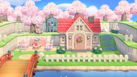 Acnh Paradise Planning, Animal Crossing Paradise Planning, Acnh Puddles House, Paradise Planning Acnh, Cheri Animal Crossing, Acnh House Ideas Exterior, Acnh Shari House, Animal Crossing Happy Home Paradise Idea, Acnh Happy Home Paradise City