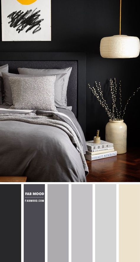 This bed linen collection is woven from a blend of cotton and linen yarns, giving you the best of both sleep ingredients. Its earthy... Charcoal Gray Walls Bedroom, Dark Grey Bed Ideas Color Combinations, Charcoal Bedroom Decor, Grey Colour Bedroom, Charcoal Gray Color Palette, Dark Grey Colour Palette Interiors, Color Palette With Charcoal Gray, Charcoal Grey Color Palette, Bed In Grey Colour