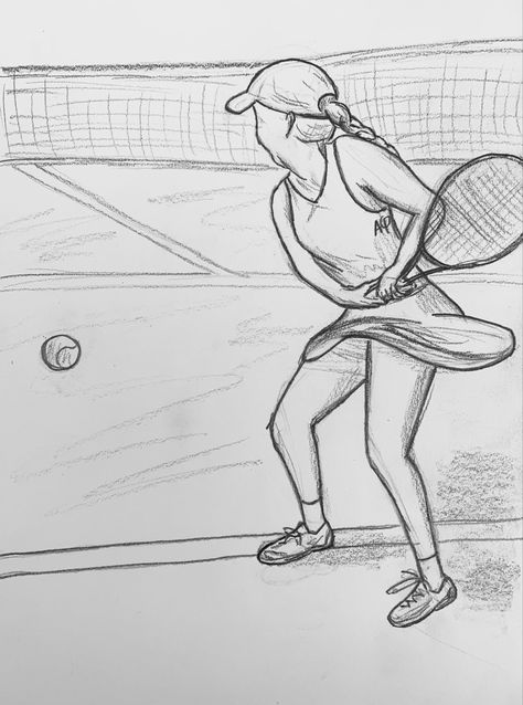 Tennis Net Drawing, Sport Sketches Drawings, Tennis Drawing Art, Tennis Sketch, Sport Sketch, Tennis Backhand, Tennis Drawing, Markers Drawing Ideas, 30 Day Drawing Challenge