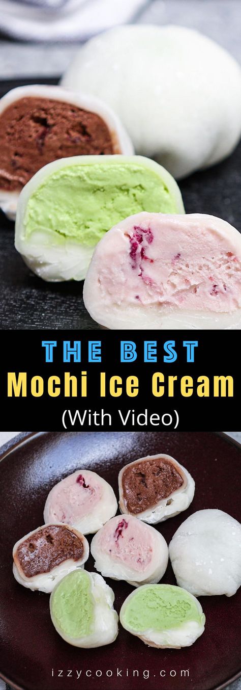 Easy Japanese Dessert, Easy Mochi, Ice Cream Mochi, Strawberry Green Tea, Cream Mochi, Mochi Balls, Hemgjord Glass, Japanese Dessert Recipes, Creamy Ice Cream