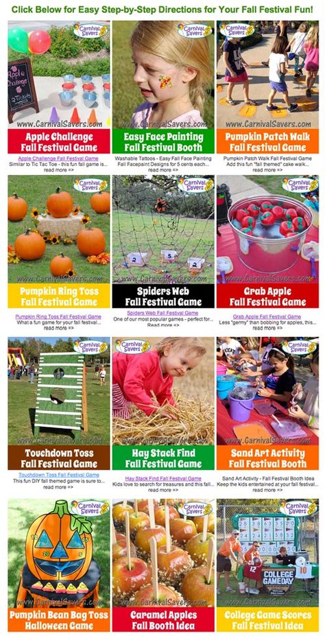 FREE Fall Festival Games & Ideas - Perfect for schools and churches! Fall Festival Booth, Fall Festival Ideas, Fall Carnival Games, Pumpkin Walk, Fall Festival Activities, Halloween Entertainment, School Fall Festival, Fall Festival Games, Pumpkin Ring