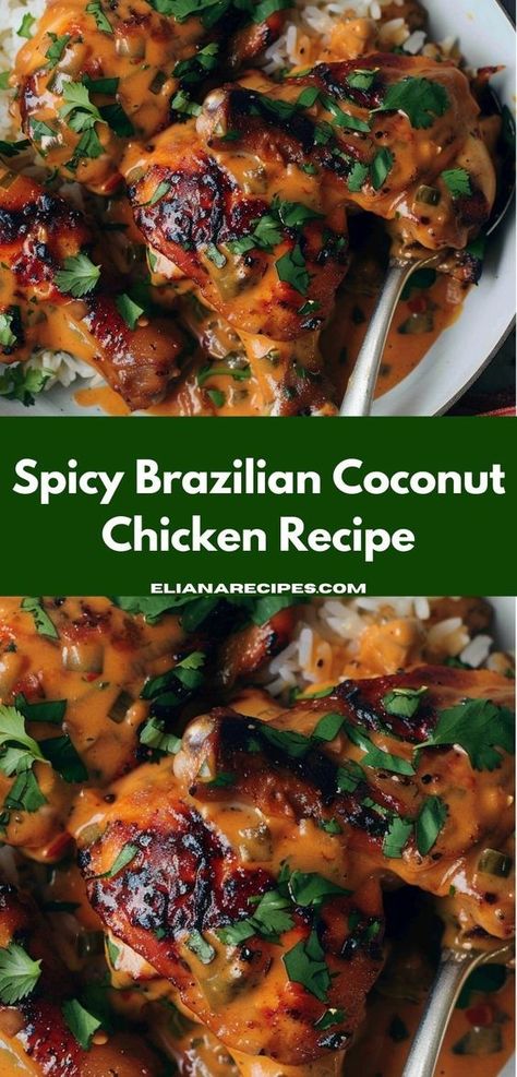 Searching for chicken dinner ideas? This Spicy Brazilian Coconut Chicken Recipe is a fantastic option! It’s one of the best dinner ideas easy to make, perfect for family meals or a romantic dinner for two. Fancy Mexican Dinner Recipes, Dinner Recipes Homestyle, Spicy Brazilian Coconut Chicken, Easy Low Salt Dinner Recipes, Chef Worthy Dinners, Coconut Flour Fried Chicken, Rustic Chicken Recipes, Spicy Mediterranean Chicken, Latino Chicken Recipes