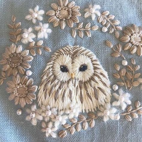 Owl Hand Embroidery, Boho Hand Embroidery, Embroidery Owl Patterns, Nature Embroidery Inspiration, Owl Embroidery Pattern, Embroidery Owl, Motif Mandala Crochet, Crazy Embroidery, Lion Embroidery