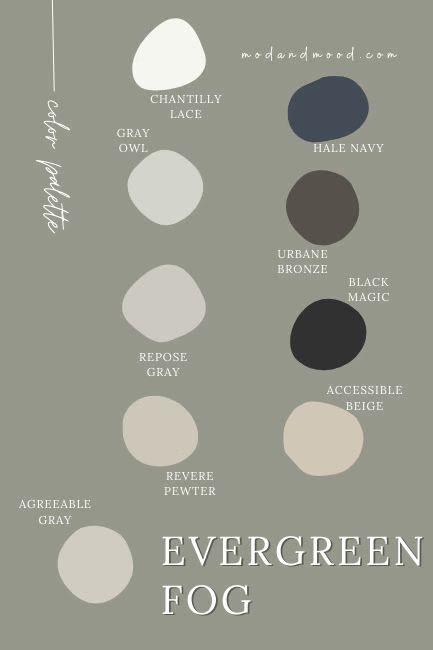 Sherwin Williams Evergreen Fog: 2022 Color of the Year (Plus Dupes!) SW 9130 – Mod & Mood Saw Evergreen Fog, Sherwin Williams Paint Colors Evergreen Fog, Evergreen Fog Paint Sherwin Williams, Sw Evergreen Fog And Agreeable Gray, Popular Color Schemes 2022, Sw Color Of The Year 2022, 2022 Sherwin Williams Colors, Whole House Color Scheme With Evergreen Fog, Sherwin Williams Misty Color Palette