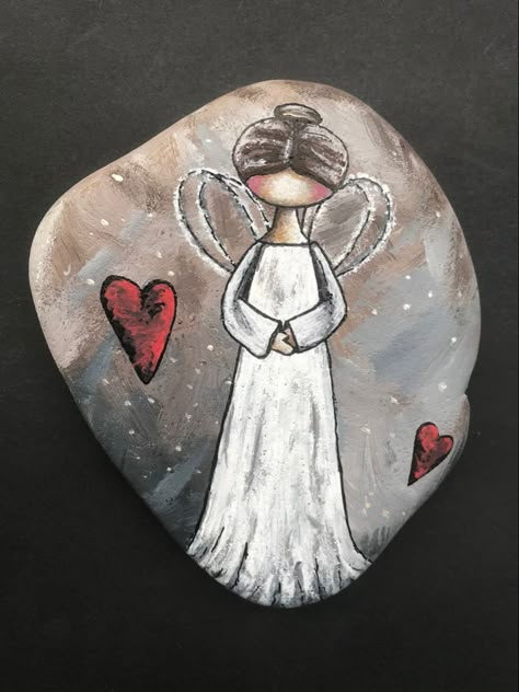 Angel Painted Rocks Ideas, Angel Rock Painting Ideas, Angels Painted On Rocks, Rock Painting Angels, Christmas Rock Art, Angel Rocks, Art Coquillage, Rock Painting Tutorial, Painted Rock Animals