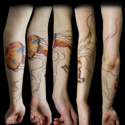 Stunning jellyfish tattoo. I love how the tendrils wrap around her arm. Jellyfish Tattoo, Forearm Tattoo Women, Fish Tattoo, 1 Tattoo, Jelly Fish, Tattoo Meaning, Tattoo Sleeve Men, Skin Art, Forearm Tattoo