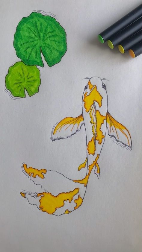 Coy Fish Drawing Easy, Easy Coi Fish Drawing, Koi Fish Pencil Drawing, Koi Fish Sketch Easy, Koi Fish Marker Drawing, Koy Fish Drawings Easy, Orange Fish Drawing, Cool Fish Drawing, Easy Koi Fish Drawing