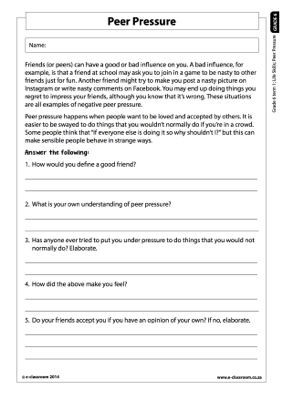 Free Peer Pressure Worksheets Peer Pressure Worksheets, Peer Pressure Activities, Peer Assessment, Life Skills Class, Peer Editing, Therapeutic Activities, Peer Pressure, School Grades