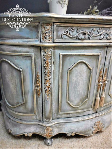 How gorgeous is this piece in GF Persian Blue from Painted Restorations?! "French Inspired Accent Cabinet is Sure to have Star Status in Any Room it Graces! Hand Painted in Various Shades of Light Blue, Turquoise, and Soft White. Distressed and Aged to Perfection." French Painted Furniture, Smart Tiles, Furniture Painting Techniques, Shades Of Light Blue, Persian Blue, Blue French, Shades Of Light, Painting Furniture Diy, Chalk Paint Furniture