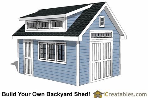 10x16 shed with dormer roof plans 12x12 Shed, 10x14 Shed, Small Barn Plans, Shed Roof Design, Shed Design Plans, Cool Sheds, Shed With Loft, Shed Designs, Building A Storage Shed