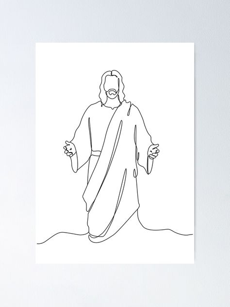 Cool Drawing Ideas Easy, Jesus Outline, Jesus Line Art, Lds Pictures, Bible Project, Jesus Poster, Jesus Portrait, Jesus Wall Art, Minimalistic Art