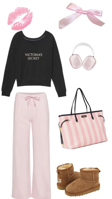 Victoria secret, pink, cozy, airport, comfy, coquette, Comfy Coquette, Cute Fits For Summer, Victoria Secret Outfits, Downtown Outfits, Trendy Outfits For Teens, Cute Lazy Day Outfits, Lazy Day Outfits, Easy Trendy Outfits, Cute Everyday Outfits