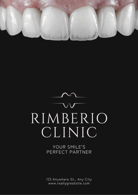 Black Modern Minimalistic Brand Dental Clinic Poster - Templates by Canva Dental Posters For Clinic, Clinic Poster Design, Dental Poster Design, Dental Clinic Poster, Dental Banner, Teeth Poster, Clinic Poster, Dental Poster, Dental Posters