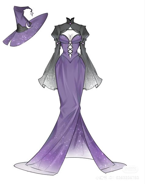 Robe Design Drawing, Witch Hero Costume, Witch Outfits Anime, Witch Outfit Reference, Party Dress Drawing, Fantasy Witch Outfit Aesthetic, Anime Witch Outfit, Witches Outfit Drawing, Fantasy Dress Design Drawing