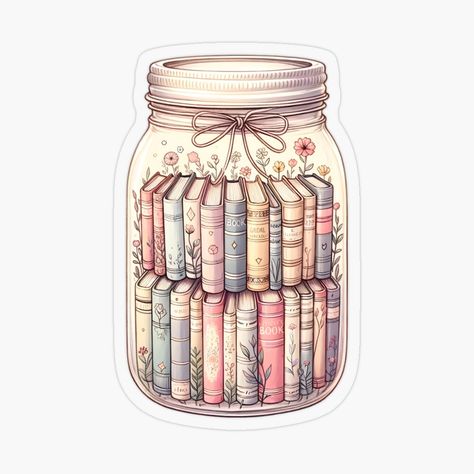 Book Cover Stickers, Mason Jar Stickers, Mason Jar Art, Book Journaling, Journal Images, Mason Jar Cozy, Book Nerd Shirts, Fall Stickers, Kindle Stickers